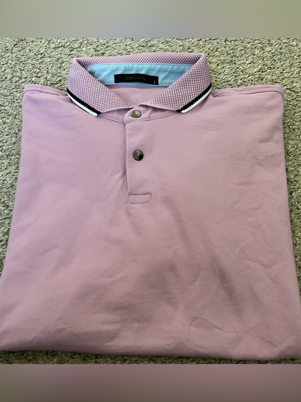 Greyson Men's Nylon Cotton Light Lavender Polo with Contrast Collar Size Large